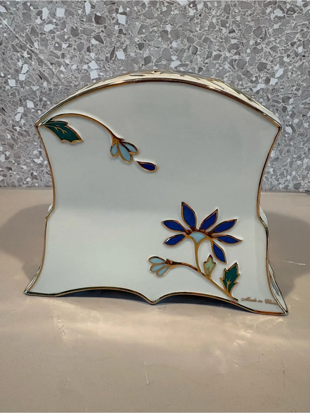 Lenox Gilded Garden porcelain desk clock feat Blue Floral & butterflies